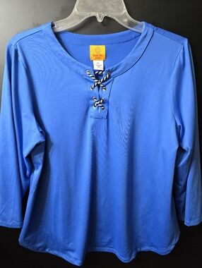 Ruby Rd. Royal Blue Lace-Up Long Sleeve Tee